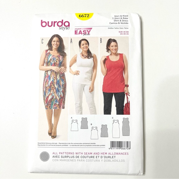 Burda Style Other - Burda 6672 Easy Dress & Tank Sewing Pattern Plus Size